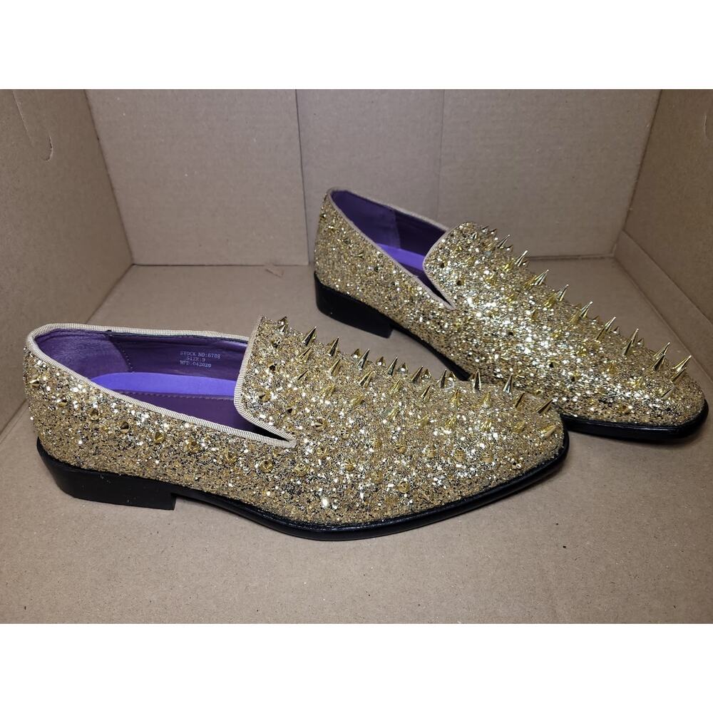 Gently worn *After Midnight Gold Glitter Studded Men’s Shoes Sz. 9, with box